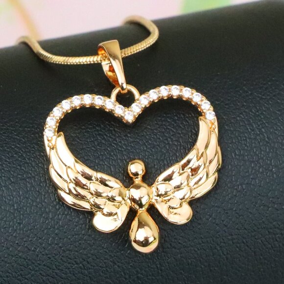 "Rose Gold Heart Pendant with Angel Wings and Crystal Accents, XPPT1251 - Picture 1 of 12